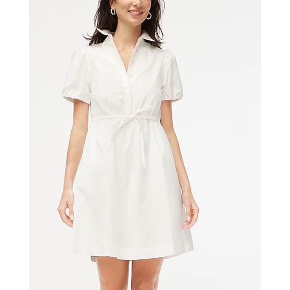 NEW J. Crew Petite Size 2‎ white collared short-sleeve tie-waist mini dress NWT